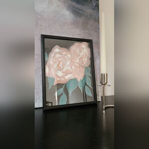 Floral Art Hand Painted On Canvas Paper in Black Frame